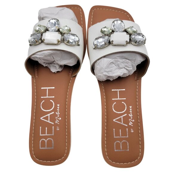 Beach By Matisse Shoes - Womens Size 8M White Canopy Sandal Leather Slip On Embellished Jewels In Box